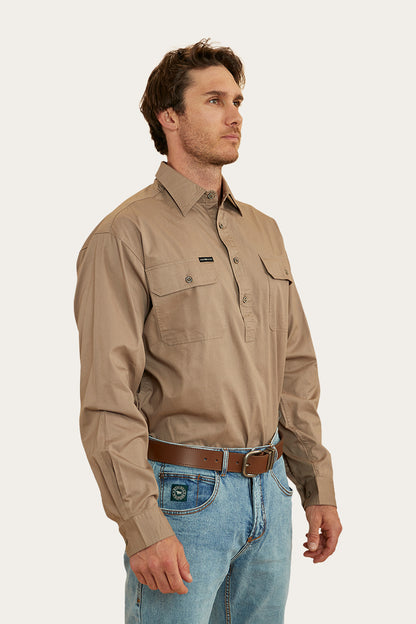 King River Mens Half Button Work Shirt - Mushroom