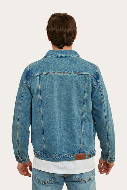 Tex Mens Denim Jacket - Mid Blue