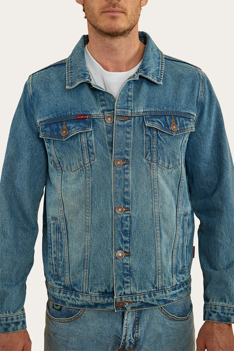 Tex Mens Denim Jacket - Mid Blue