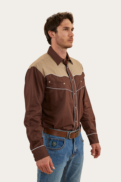 McGraw Mens Western Shirt - Chocolate/Dark Sand