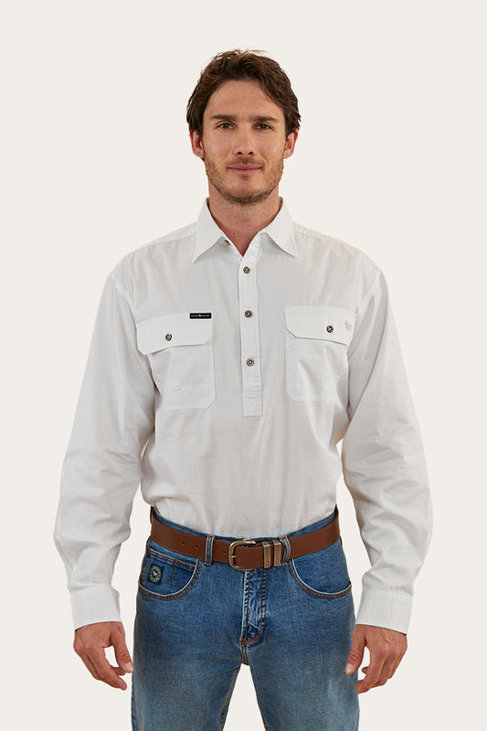 King River Mens Half Button Work Shirt - White