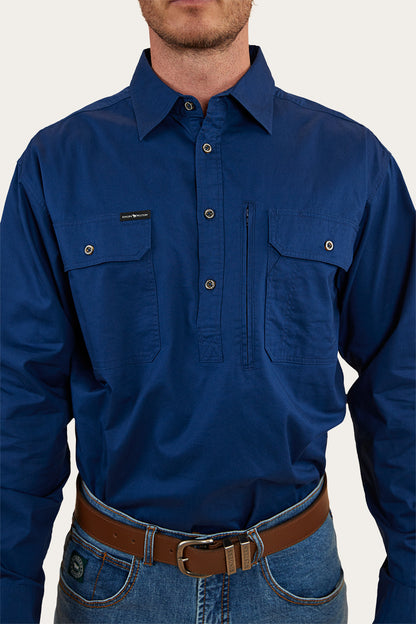 Tempest Mens Half Button Work Shirt - Navy