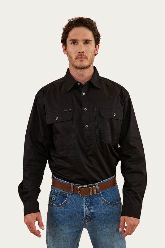 Tempest Mens Half Button Work Shirt - Black