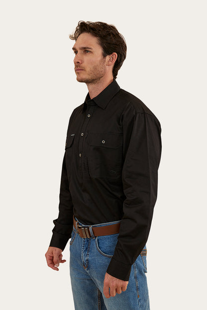 Tempest Mens Half Button Work Shirt - Black