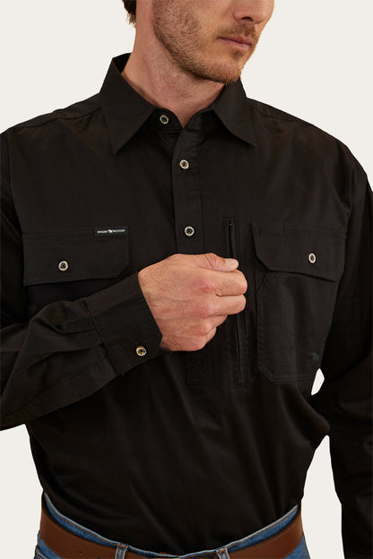 Tempest Mens Half Button Work Shirt - Black