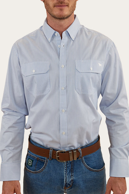 Whyalla Mens Stripe Dress Shirt - White/Blue