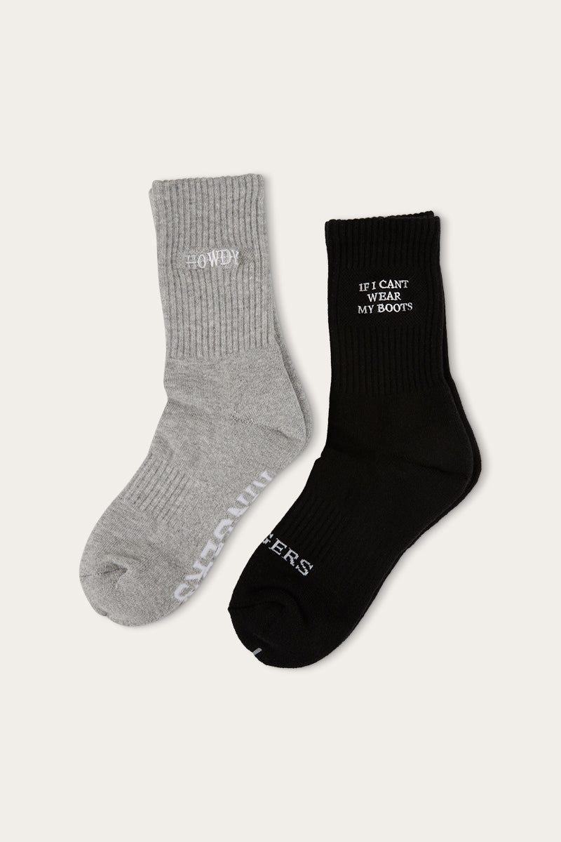 Howdy Unisex Sock 2 Pack - Black/Grey Marle