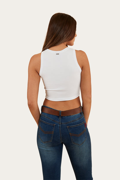 Paige Womens Cropped Rib Tank - White