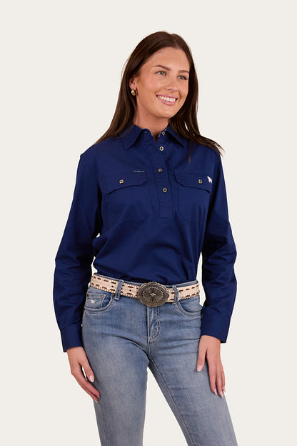 Pentecost River Womens Half Button Work Shirt - Navy