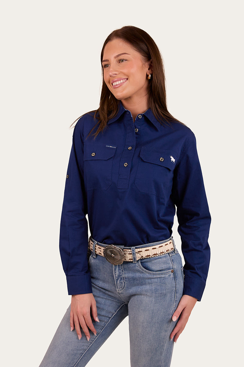 Pentecost River Womens Half Button Work Shirt - Navy