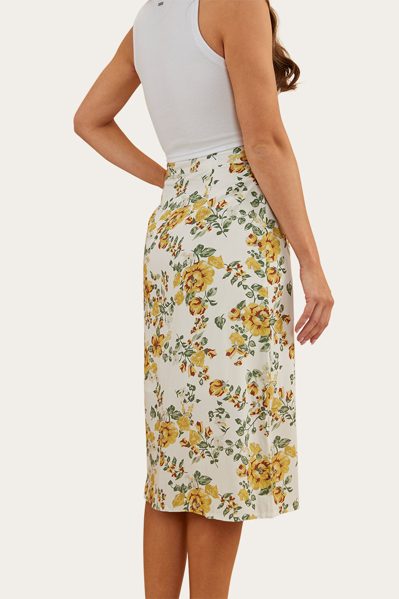 Rosabel Womens Midi Skirt - White/Yellow