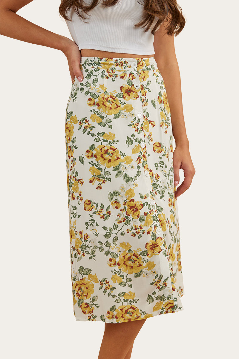 Rosabel Womens Midi Skirt - White/Yellow