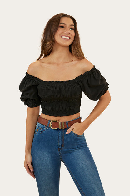 Rosabel Womens Shirred Top - Black