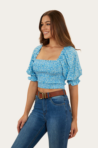 Rosabel Womens Shirred Top - Blue