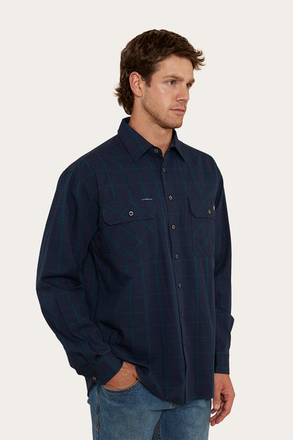 Richmond Mens Full Button Work Shirt - Navy