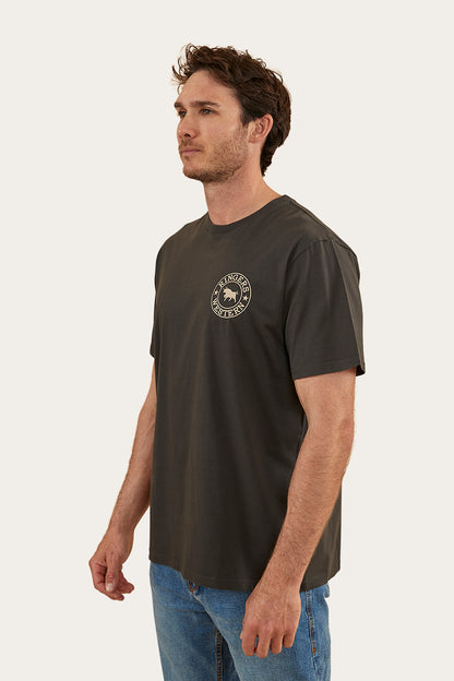 Signature Bull Mens Loose Fit T-Shirt - Charcoal/Dark Sand