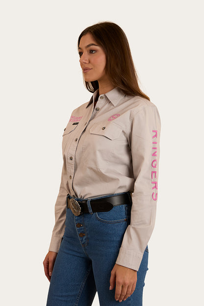 Signature Jillaroo Womens Full Button Work Shirt - Beige / Candy