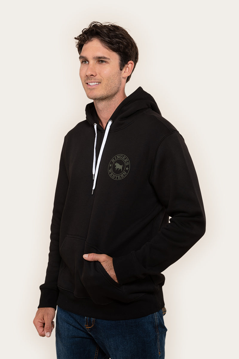 Signature Bull Mens Pullover Hoodie - Black/Military Green