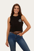 Signature Bull Womens Crop Muscle Tank - Black/White