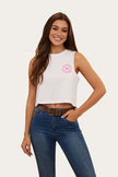 Signature Bull Womens Crop Muscle Tank - White/Candy