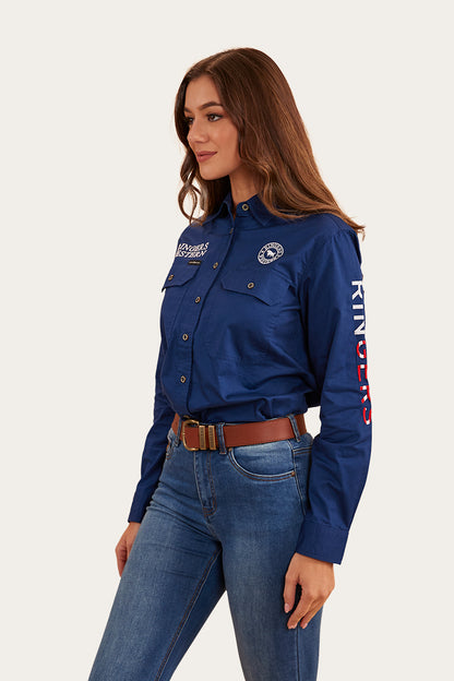 Signature Jillaroo Flag Womens Full Button Work Shirt - Navy