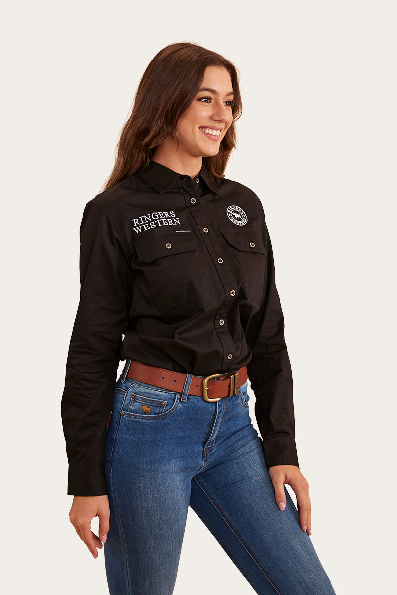 Signature Jillaroo Flag Womens Full Button Work Shirt - Black