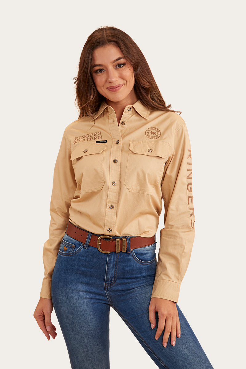 Signature Jillaroo Womens Full Button Work Shirt - Dark Sand/Clay