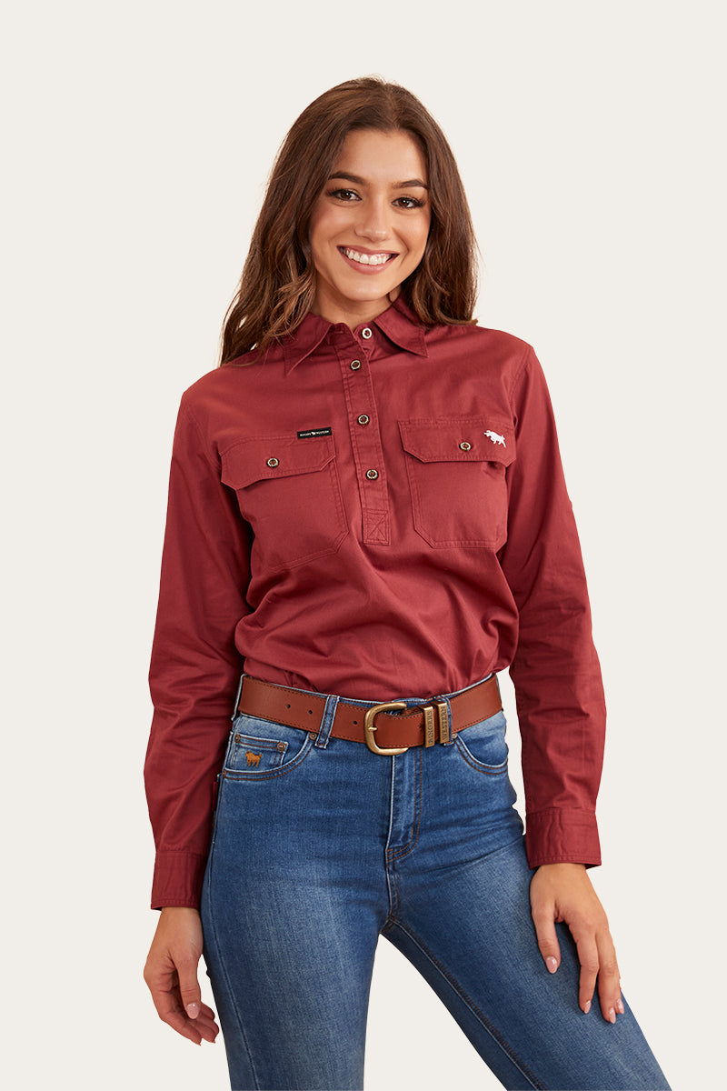 Pentecost River Womens Half Button Work Shirt - Cedar