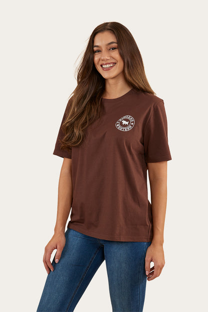 Signature Bull Womens Loose Fit T-Shirt - Chocolate/White