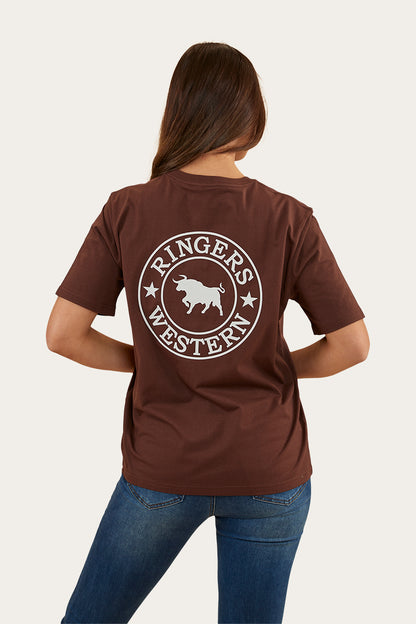 Signature Bull Womens Loose Fit T-Shirt - Chocolate/White