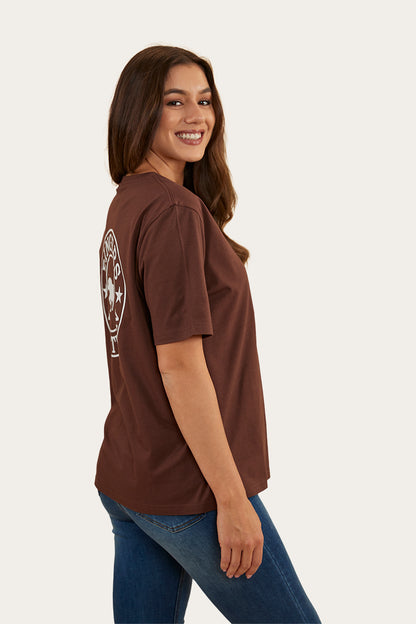 Signature Bull Womens Loose Fit T-Shirt - Chocolate/White