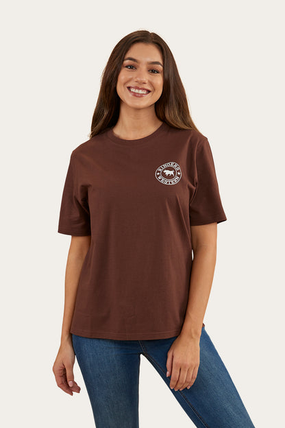 Signature Bull Womens Loose Fit T-Shirt - Chocolate/White