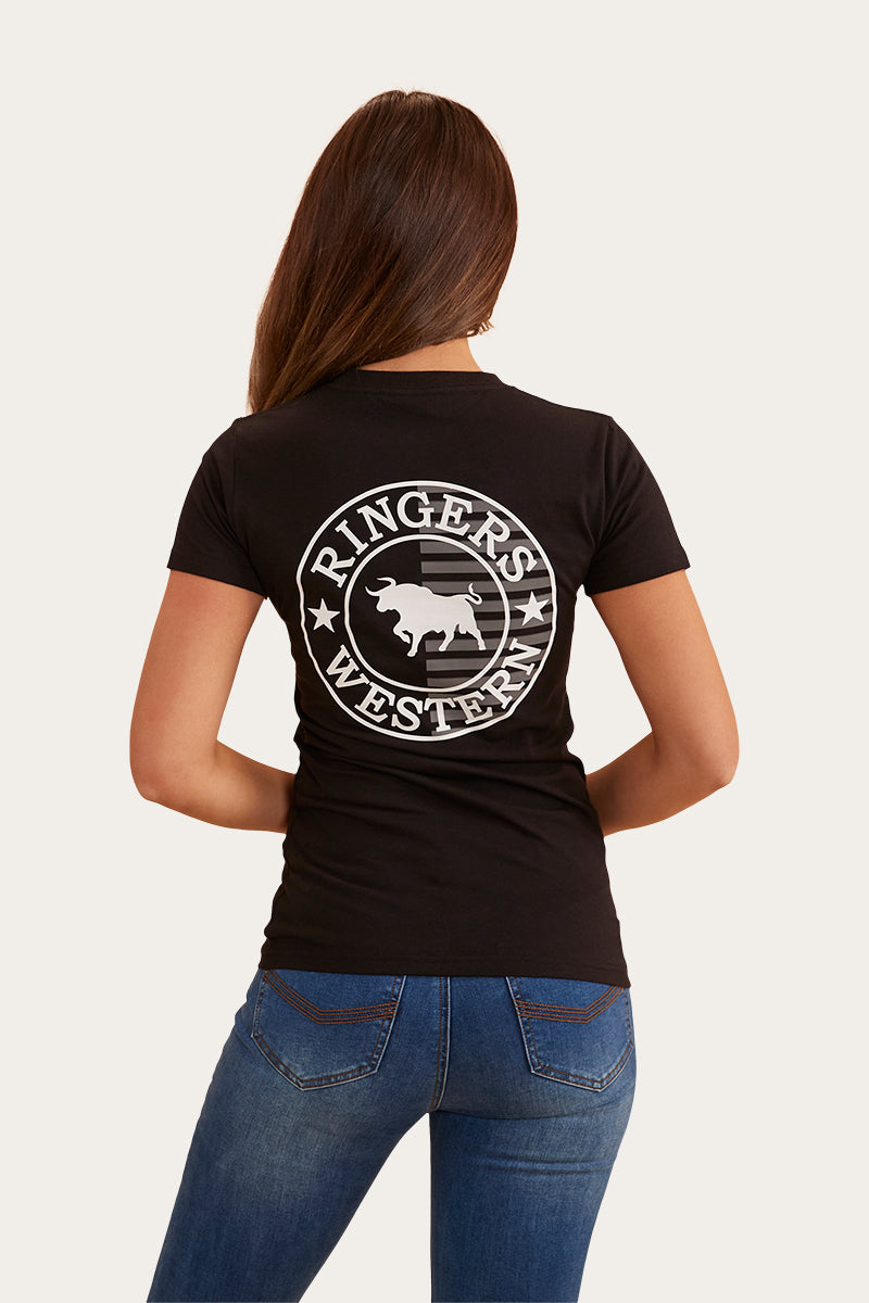 Signature Bull Flag Womens Classic Fit T-Shirt - Black