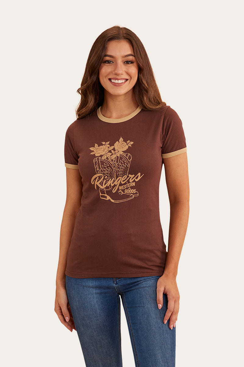 Tally Womens Ringer T-Shirt - Chocolate