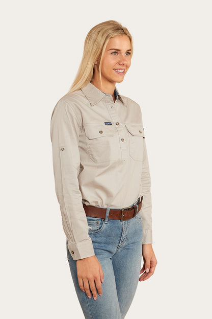 Pentecost River Womens Half Button Work Shirt - Beige