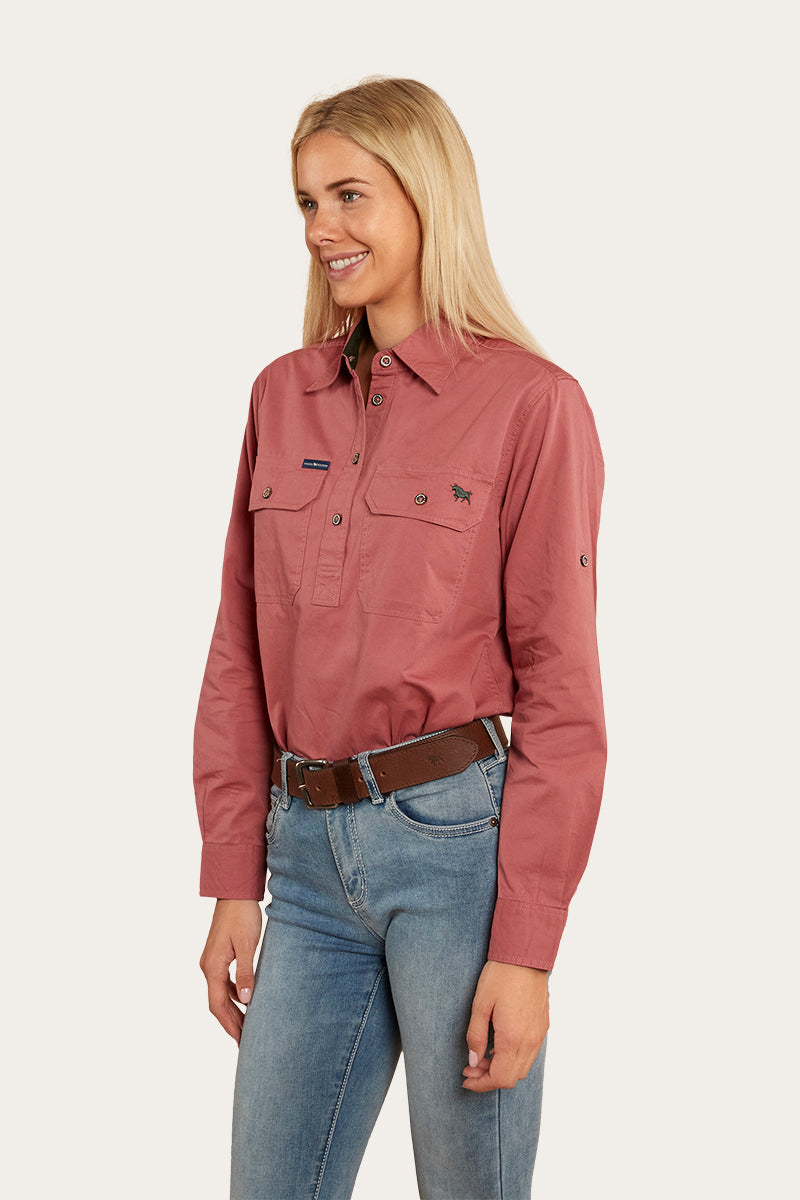 Pentecost River Womens Half Button Work Shirt - Dusty Rose