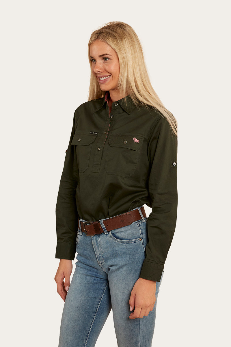 Pentecost River Womens Half Button Work Shirt - Cargo Khaki