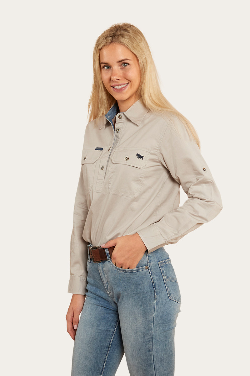 Pentecost River Womens Half Button Work Shirt - Beige