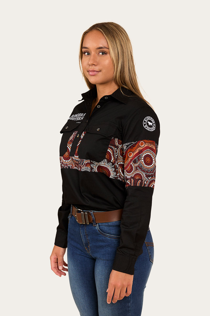 Walkabout Warrior Womens Half Button Work Shirt - Black