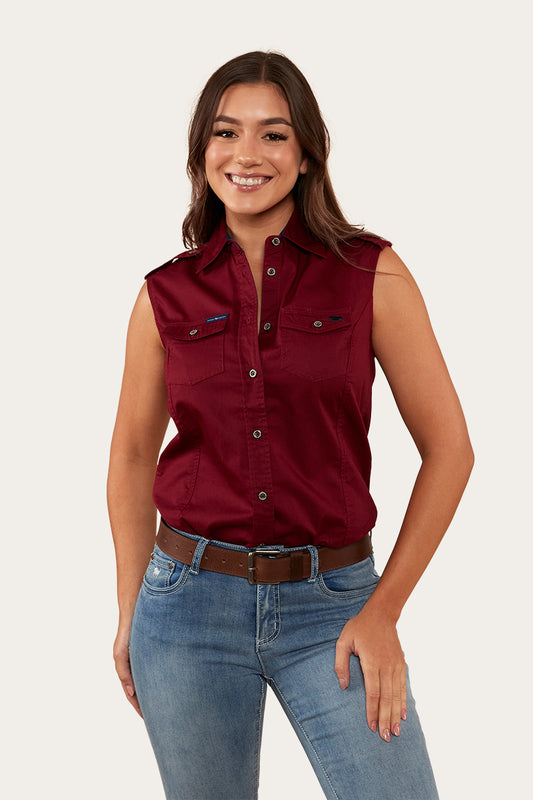 Pentecost River Womens Sleeveless Work Shirt - Burgundy