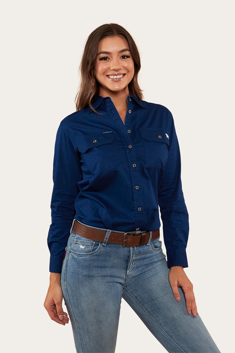 Pentecost River Womens Full Button Work Shirt - Navy