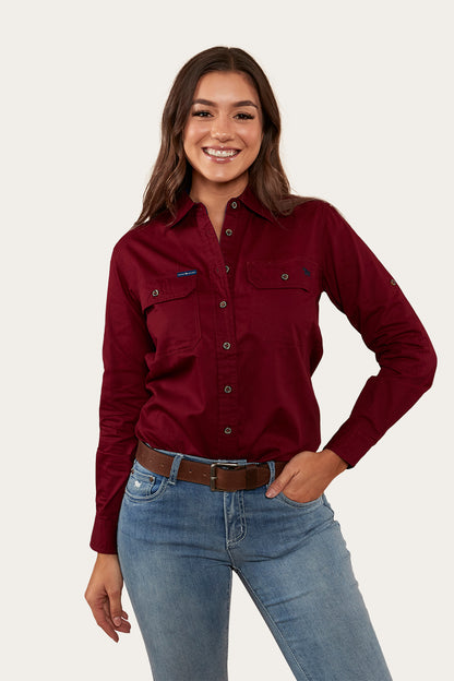 Pentecost River Womens Full Button Work Shirt - Burgundy