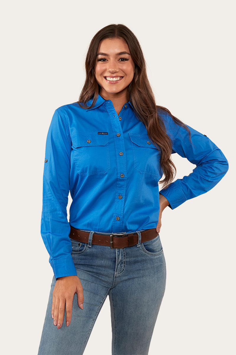 Pentecost River Womens Full Button Work Shirt - Blue