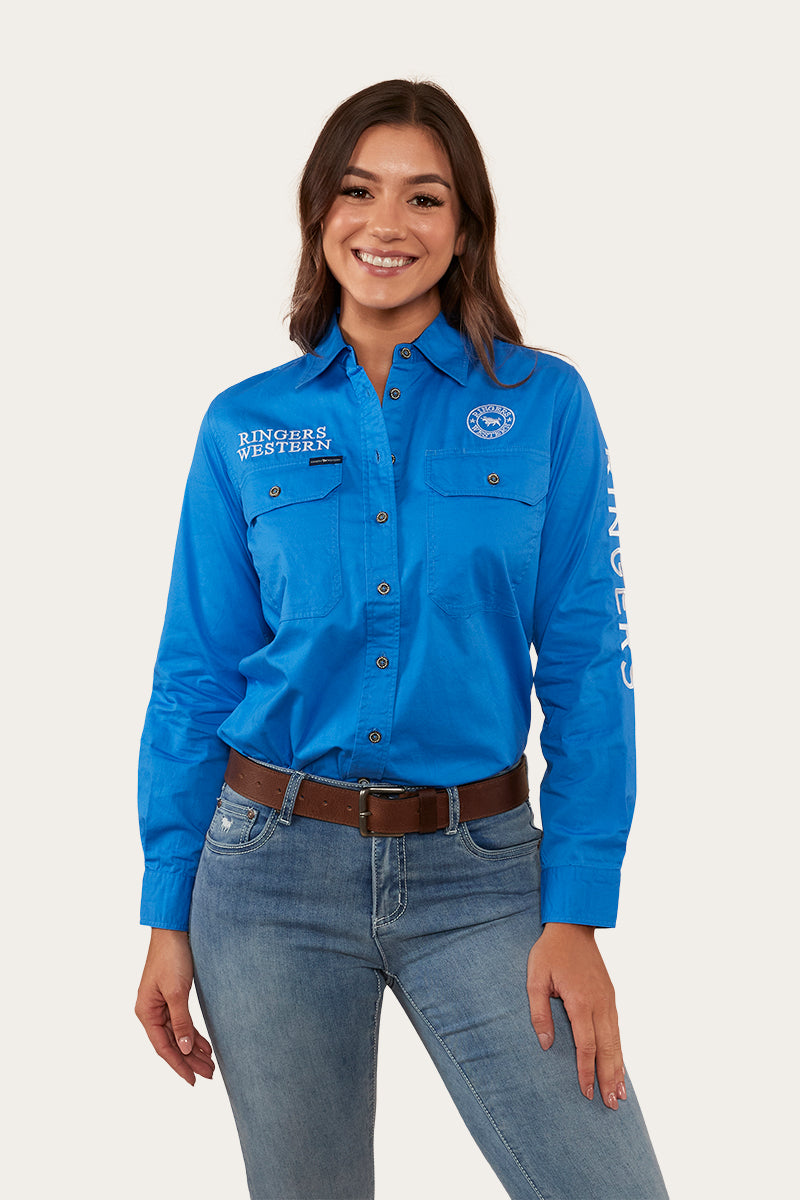 Signature Jillaroo Womens Full Button Work Shirt - Blue/White