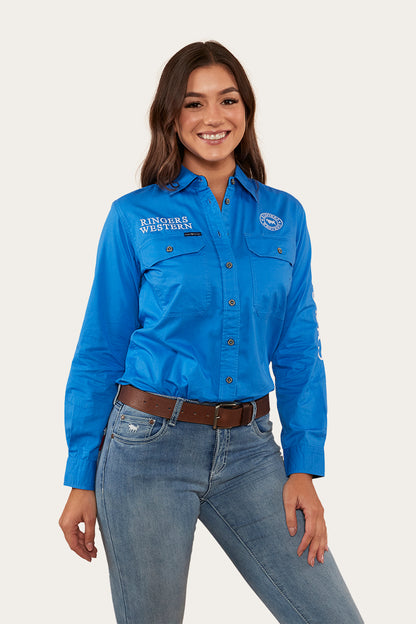 Signature Jillaroo Womens Full Button Work Shirt - Blue/White