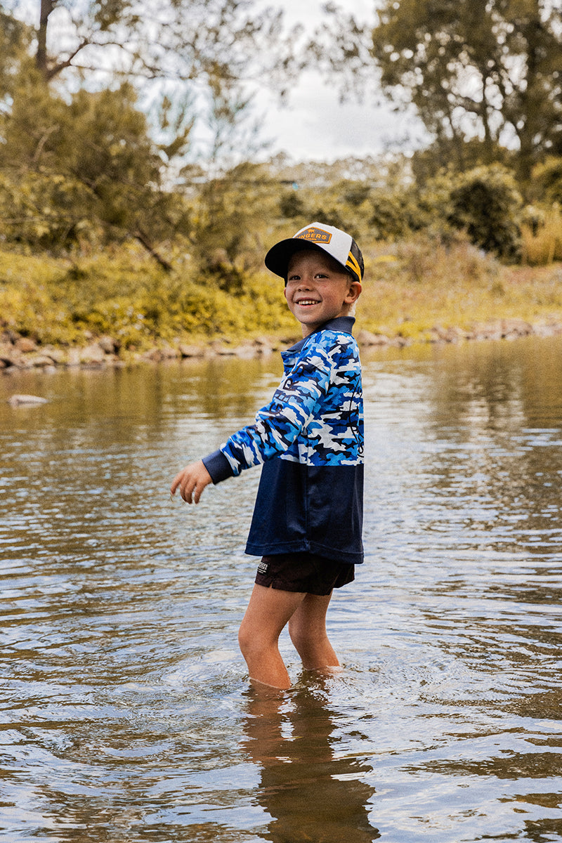 Halls Creek Kids Fishing Jersey - Blue Camo