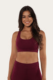 Allora Womens Mesh Panel Sports Bra - Cabernet