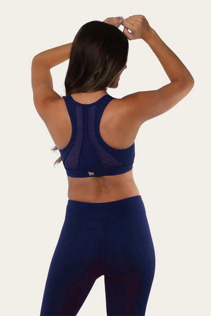 Allora Mesh Panel Sports Bra - Navy