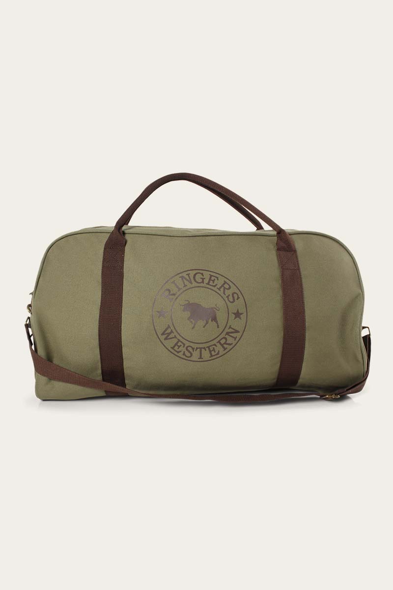 Gundagai Duffle Bag - Khaki with Deep Brown Print