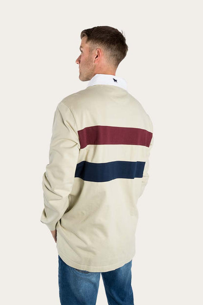 Seaton Mens Rugby Jersey - Beige / Cabernet